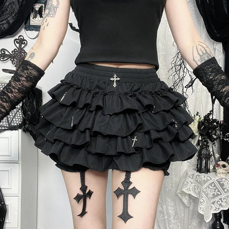 Jupes e-girl Harajuku Kawaii Y2K pour femmes, jupe-culotte avec pendentif croisé, robe courte esthétique Fairycore, Vintage, gothique, Punk, Short à gâteau