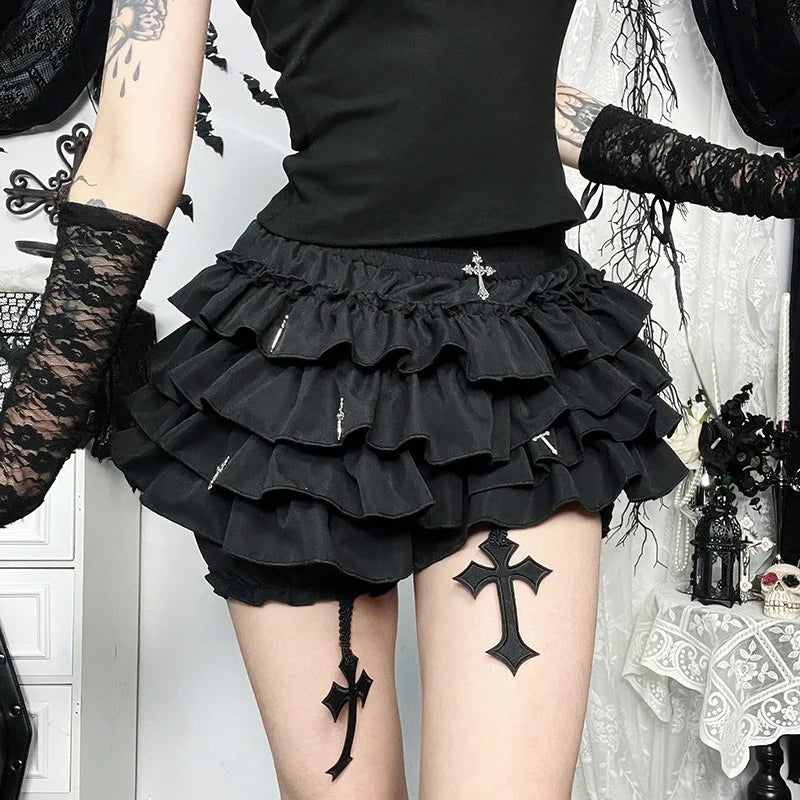 Jupes e-girl Harajuku Kawaii Y2K pour femmes, jupe-culotte avec pendentif croisé, robe courte esthétique Fairycore, Vintage, gothique, Punk, Short à gâteau