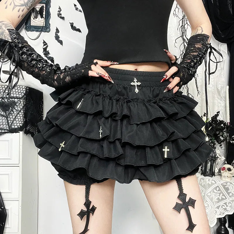 Jupes e-girl Harajuku Kawaii Y2K pour femmes, jupe-culotte avec pendentif croisé, robe courte esthétique Fairycore, Vintage, gothique, Punk, Short à gâteau