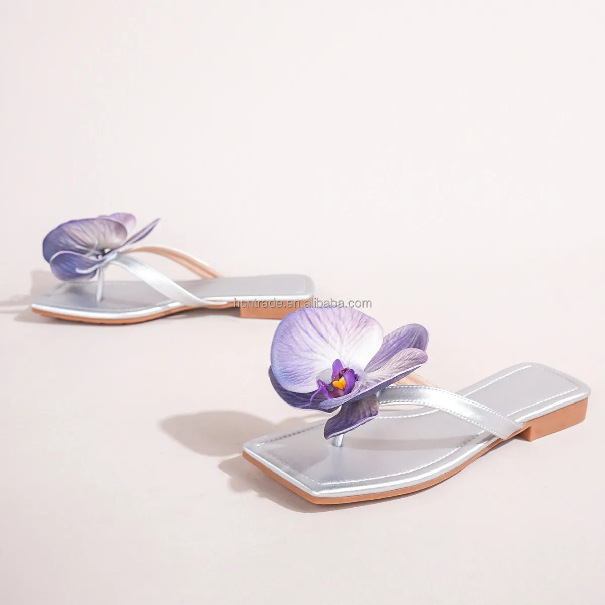 BUSY GIRL XM31 Slides slippers Women Silver Hot pink Orchid Flower  Custom Summer Shoes Outdoor Beach slippers for Ladies