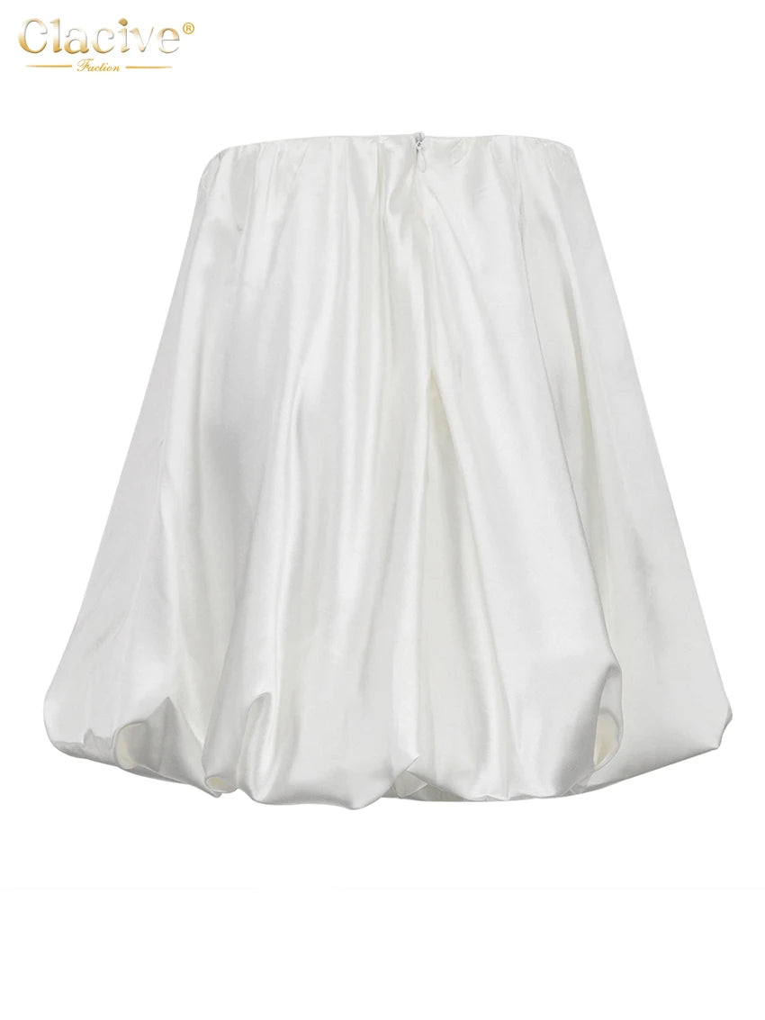 ClacMarkets-Mini jupe plissée en satin beige pour femme, taille haute, élégante, décontractée, à la mode, vêtements féminins, 2023