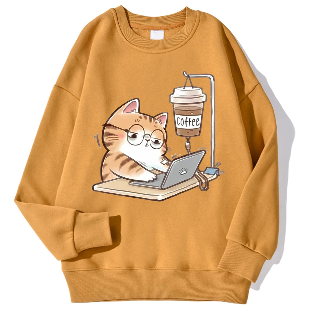 Travailer les chats qui ne peuvent pas faire sans café femmes à capuche ample confortable sweats à capuche Harajuku polaire à capuche mode automne hommes haut