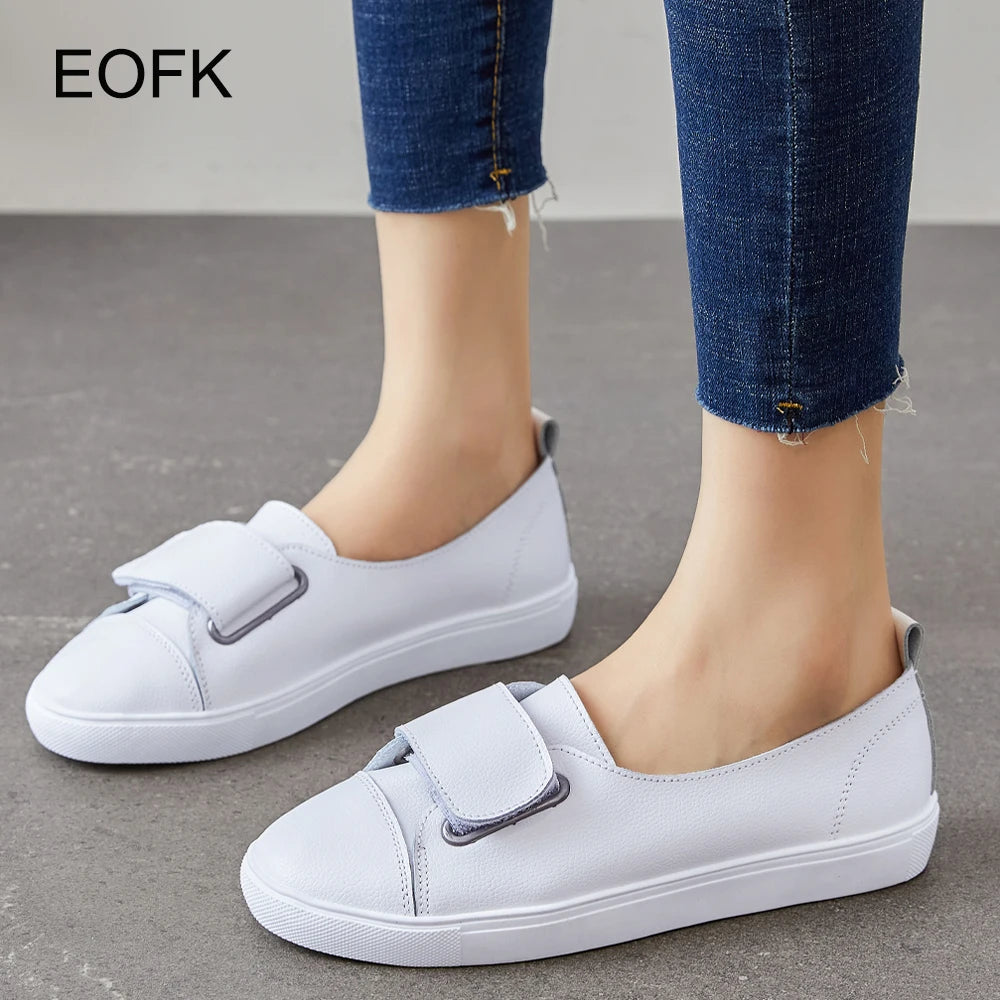 EOFK – mocassins à enfiler en cuir véritable pour femmes, chaussures d'été décontractées, plates, noires, 2022