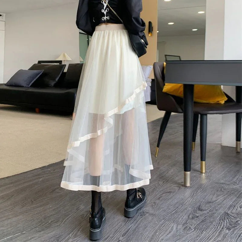 Y2K – jupe coréenne en maille pour femmes, irrégulière, Patchwork, ligne A, Midi, gothique, été, tout assorti, robe de bal, nouvelle collection