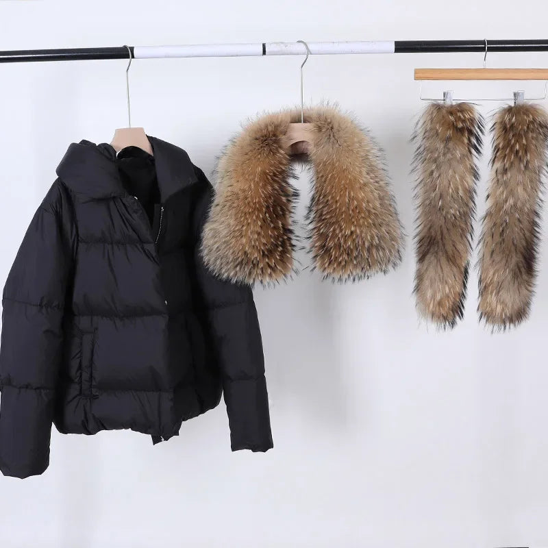 MAOMAOKONG 2024 blanc canard doudoune hiver femmes chaud manteau ample naturel réel col de fourrure de renard épais vêtements d'extérieur de luxe parkas