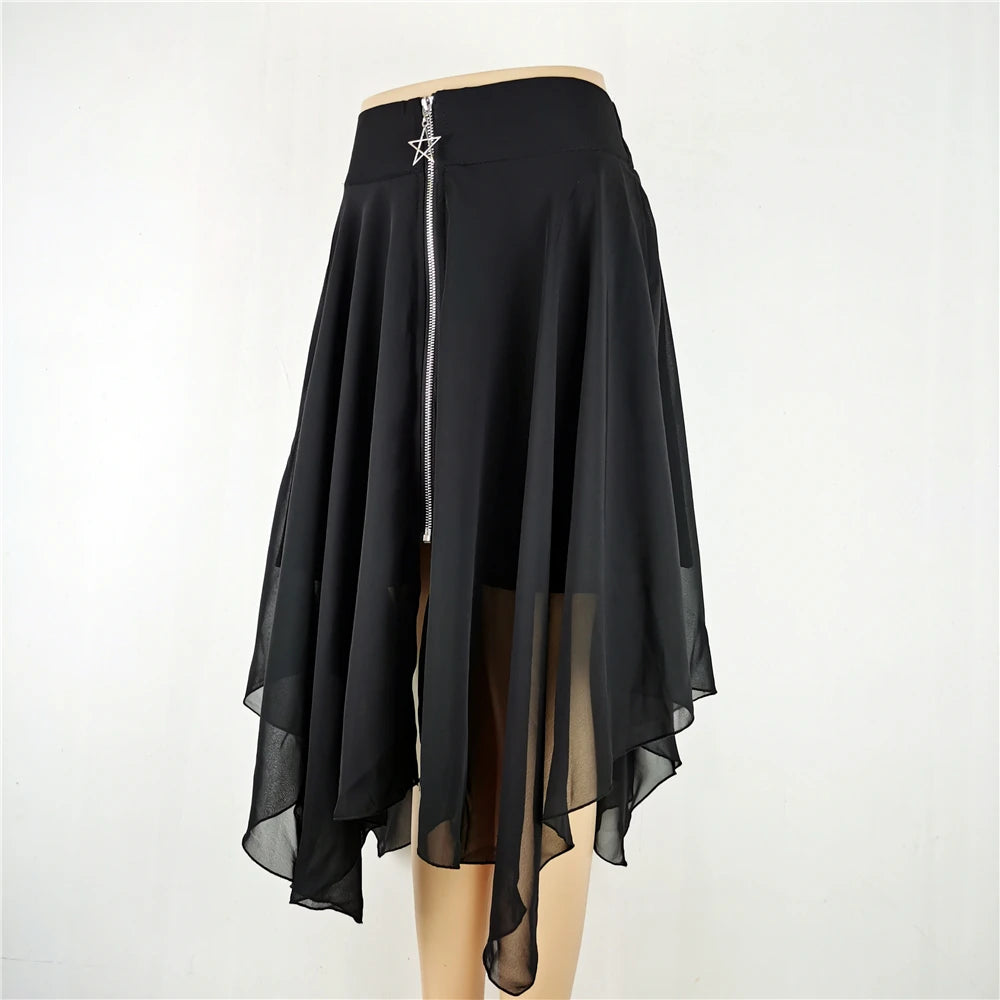 Jupes gothiques pour femmes, Streetwear, taille haute, irrégulière, noire, Punk, Harajuku, longue, été