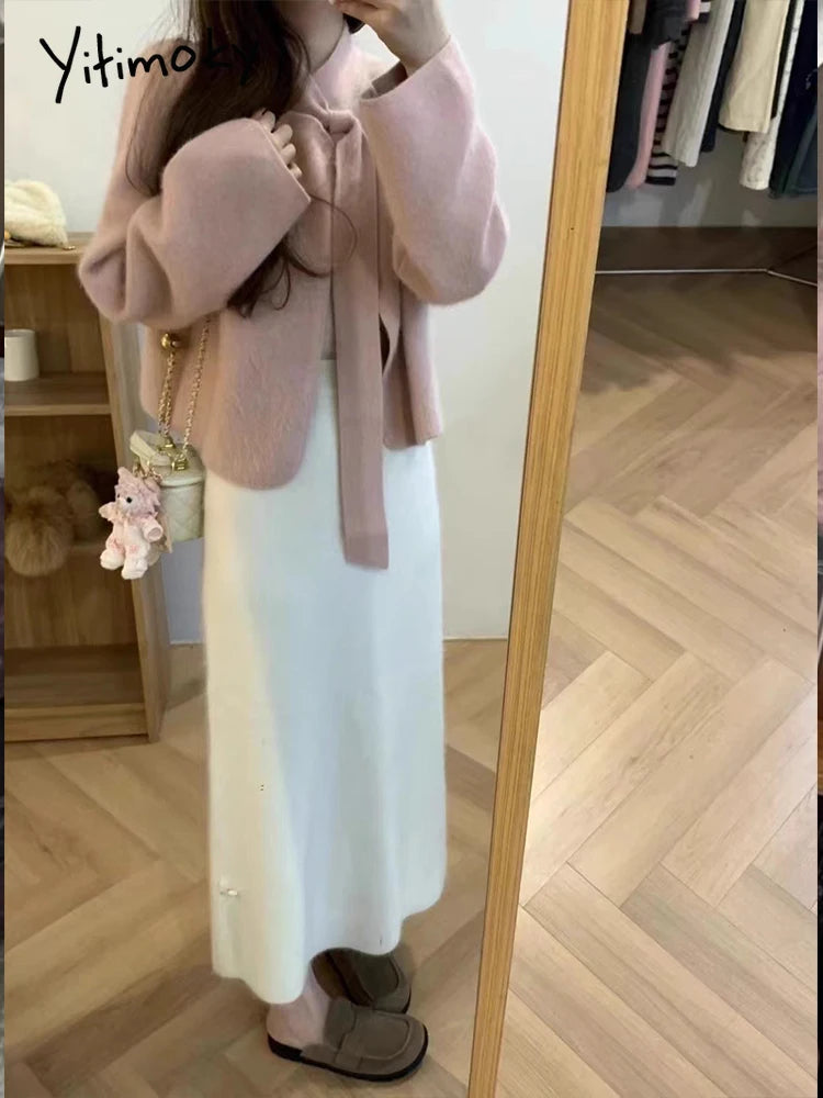 Jupes mi-longues en laine pour femmes, mode décontractée, couleur unie, ample, Streetwear, taille haute, jupes droites tricotées, nouvelle collection automne hiver 2024