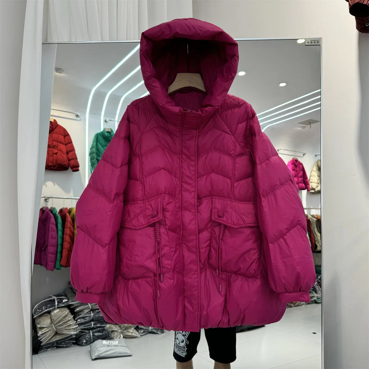 Lagabogy 2025 femmes automne hiver Style Vintage ample décontracté mi-long à capuche chaud manteau femme 90% blanc canard doudoune