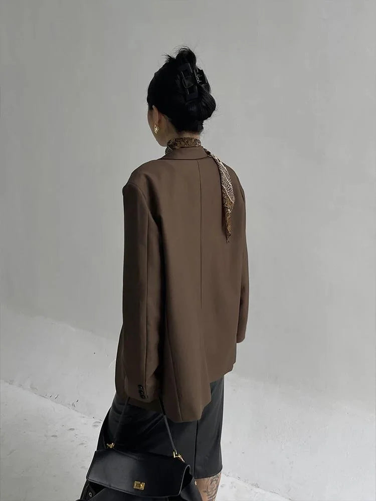 Veste décontractée à manches longues pour femme, manteau imbibé haut de gamme, blazers design à la mode, haut marron pour femme de bureau, Y7CS, nouveau, 2024