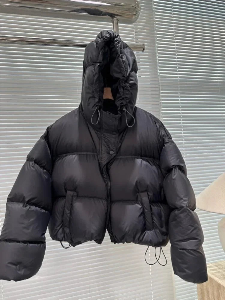 Veste en duvet de canard blanc avec capuche pour femme, manteau chaud surdimensionné, vêtements d'extérieur optiques courts décontractés, nouvelle mode, automne et hiver 2024