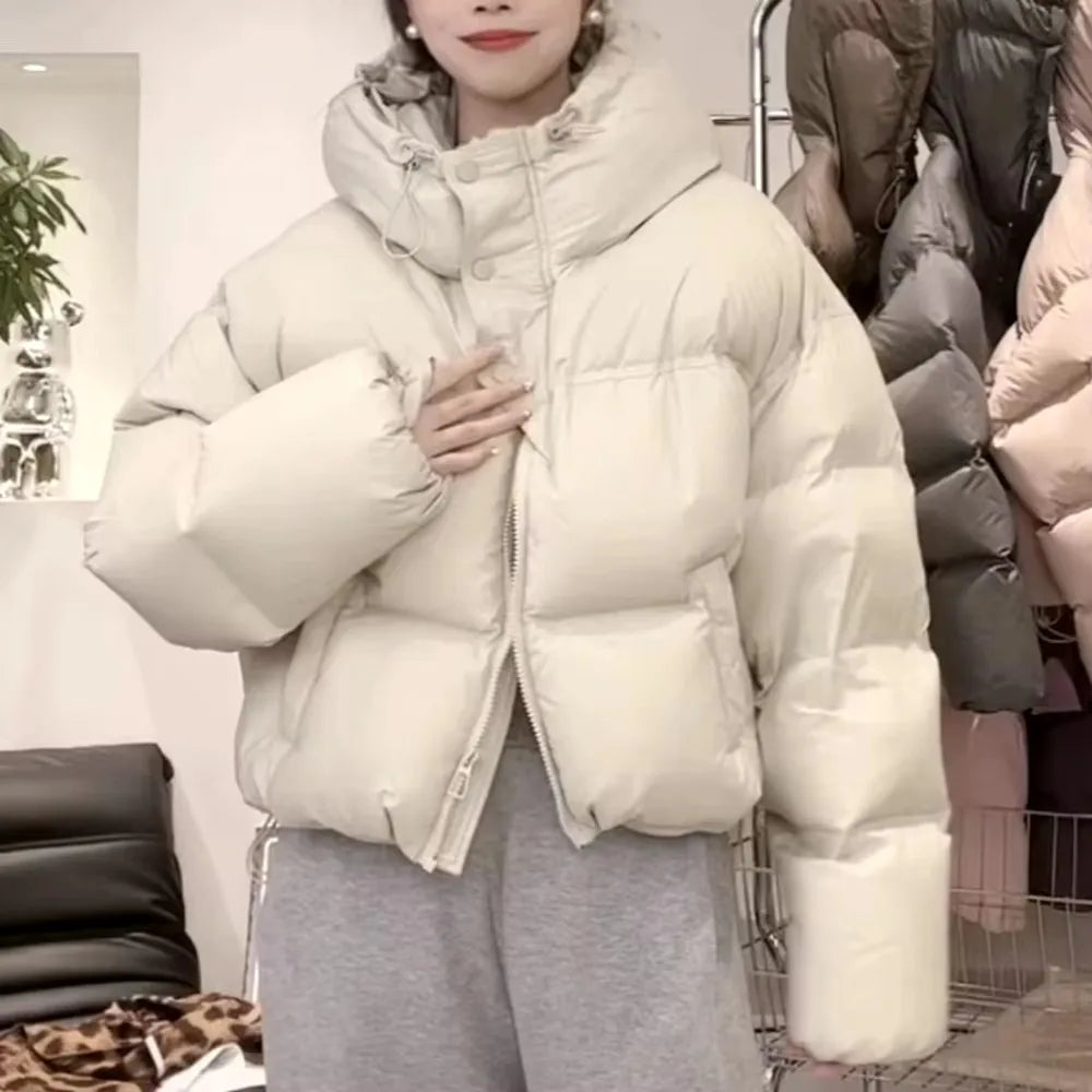 Veste en duvet de canard blanc avec capuche pour femme, manteau chaud surdimensionné, vêtements d'extérieur optiques courts décontractés, nouvelle mode, automne et hiver 2024