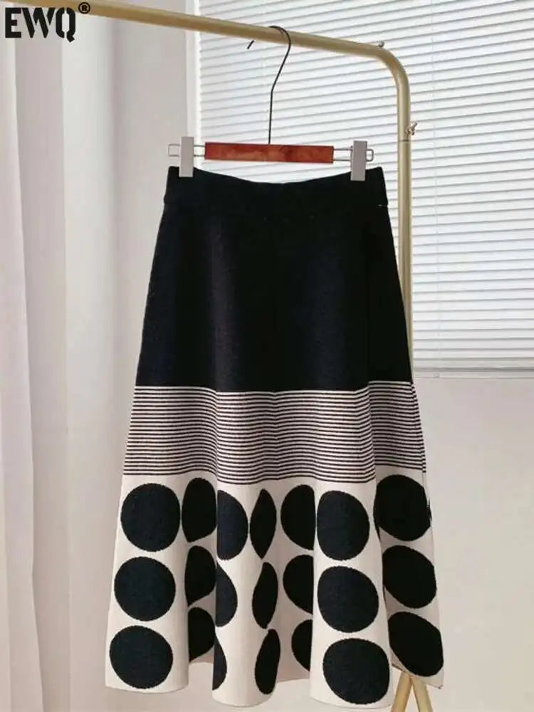 MooQ-Jupe trapèze élastique plissée à pois pour femme, jupe taille haute, style japonais, automne, hiver, nouveau, 2023, Midisk343