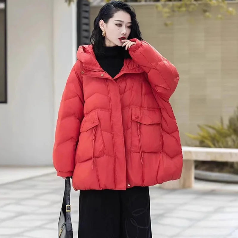 Lagabogy 2025 femmes automne hiver Style Vintage ample décontracté mi-long à capuche chaud manteau femme 90% blanc canard doudoune