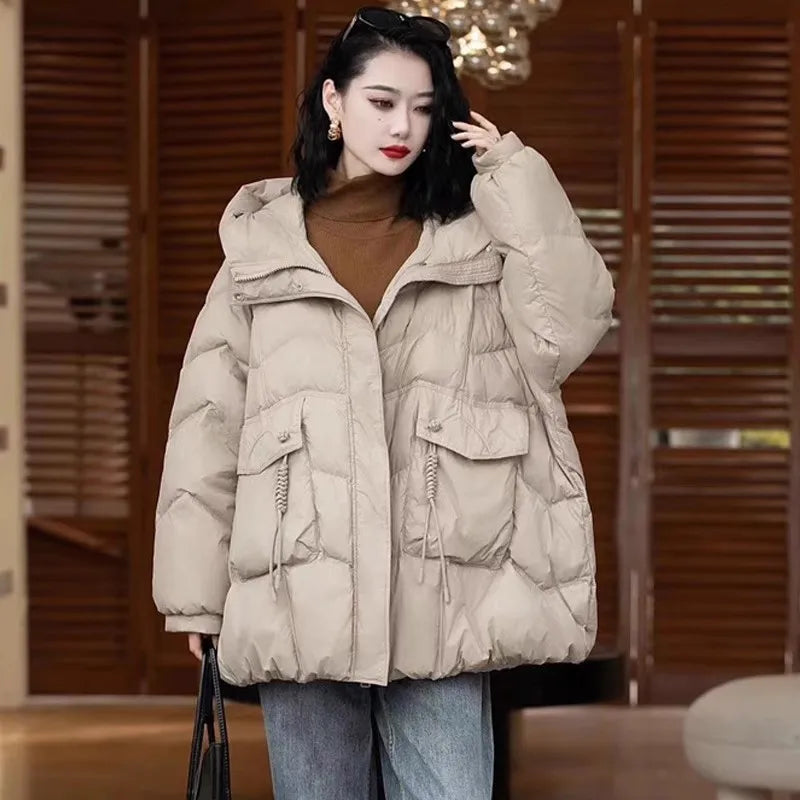 Lagabogy 2025 femmes automne hiver Style Vintage ample décontracté mi-long à capuche chaud manteau femme 90% blanc canard doudoune