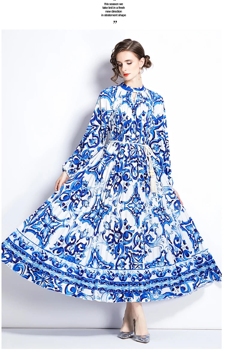 JAMERARY-Robe longue à imprimé floral pour femme, manches longues lanterne, paon de vacances, robe de soirée, robe de soirée, mode éducative, automne