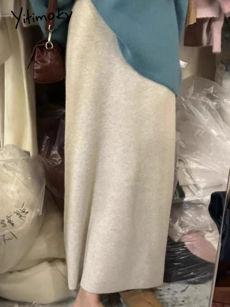 Jupes mi-longues en laine pour femmes, mode décontractée, couleur unie, ample, Streetwear, taille haute, jupes droites tricotées, nouvelle collection automne hiver 2024