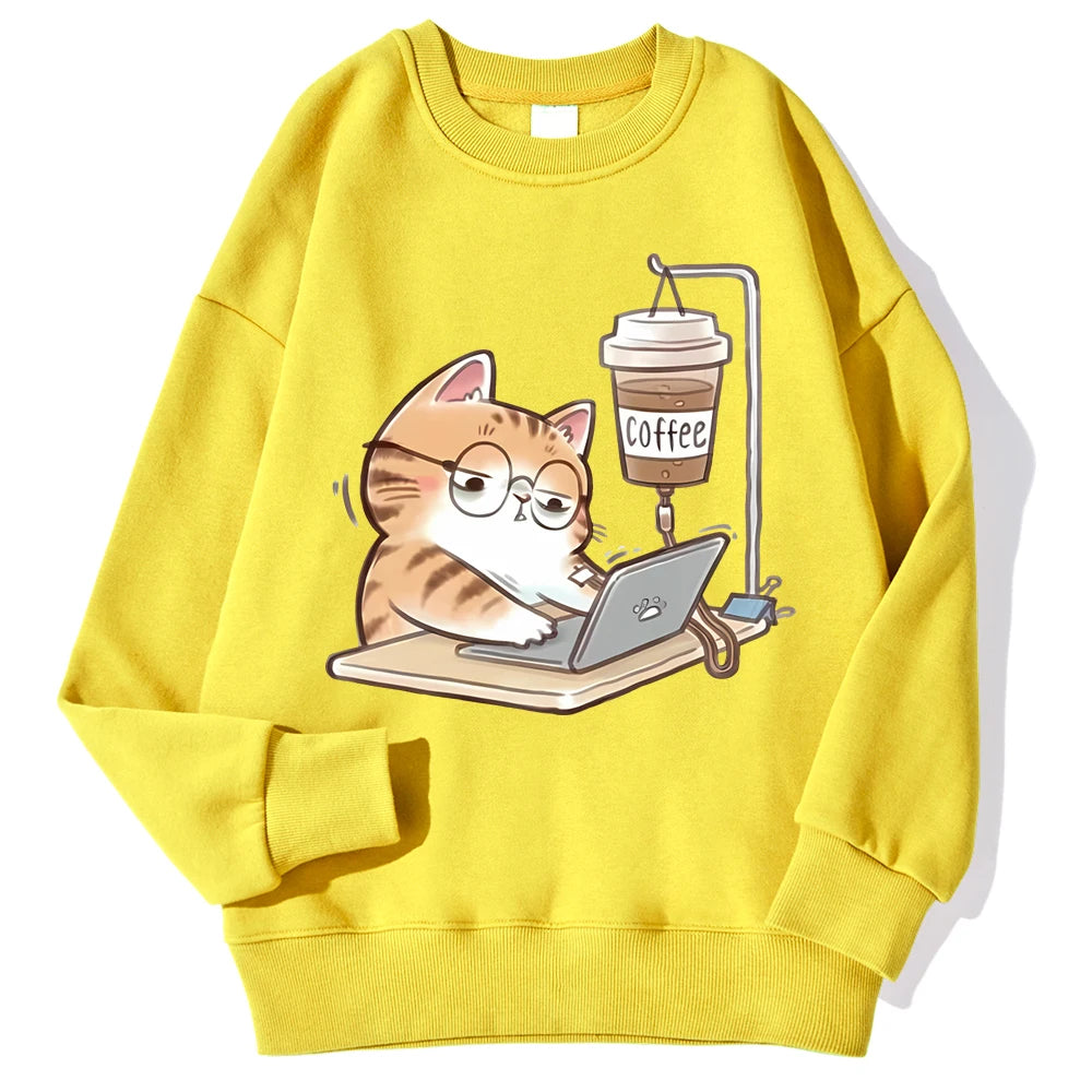 Travailer les chats qui ne peuvent pas faire sans café femmes à capuche ample confortable sweats à capuche Harajuku polaire à capuche mode automne hommes haut