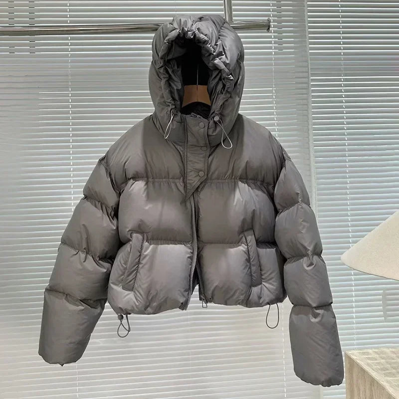 Veste en duvet de canard blanc avec capuche pour femme, manteau chaud surdimensionné, vêtements d'extérieur optiques courts décontractés, nouvelle mode, automne et hiver 2024