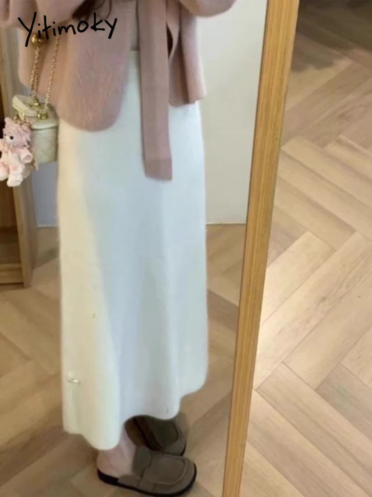 Jupes mi-longues en laine pour femmes, mode décontractée, couleur unie, ample, Streetwear, taille haute, jupes droites tricotées, nouvelle collection automne hiver 2024