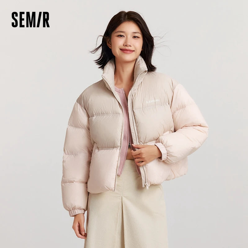Semir-Doudoune courte surdimensionnée à trois degrés pour femme, haut à col montant avec lettre, hiver 2024, nouveau