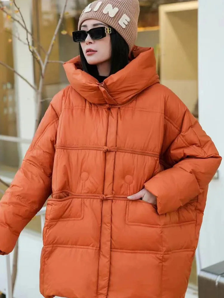 Veste en duvet de canard blanc avec capuche pour femme, vêtements d'extérieur décontractés, manteau vintage, surdimensionné, chaud, automne, hiver, nouveau, 2024