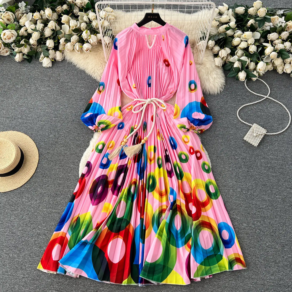 JAMERARY-Robe longue à imprimé floral pour femme, manches longues lanterne, paon de vacances, robe de soirée, robe de soirée, mode éducative, automne