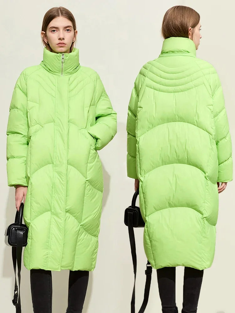 AMII-Doudoune longue à capuche en duvet de canard pour femme, manteau d'hiver pour femme, fermeture éclair, bureau, 2023, nouveau, 12324027