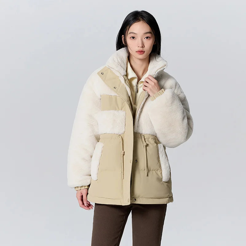 Semir-Doudoune mi-longue en fourrure de lapin épissée pour femme, col montant, veste fine à la taille, hiver, nouveau, 2023