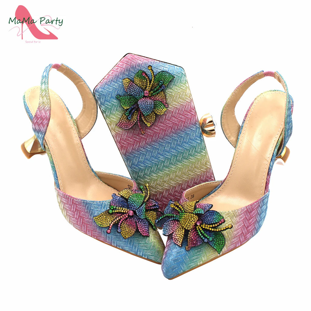 Chaussures et sac de conception italienne pour femmes, arc-en-ciel assortis, prix spécial avec plate-forme pour mariage, en vente