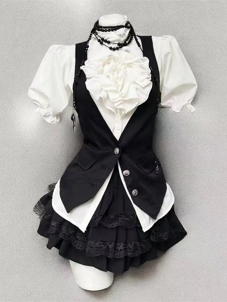 Robe Lolita en dentelle pour femmes, Style gothique japonais, avec nœud rayé, chemise à bandes, Slim, esthétique Y2k, Mini robes de soirée, Design