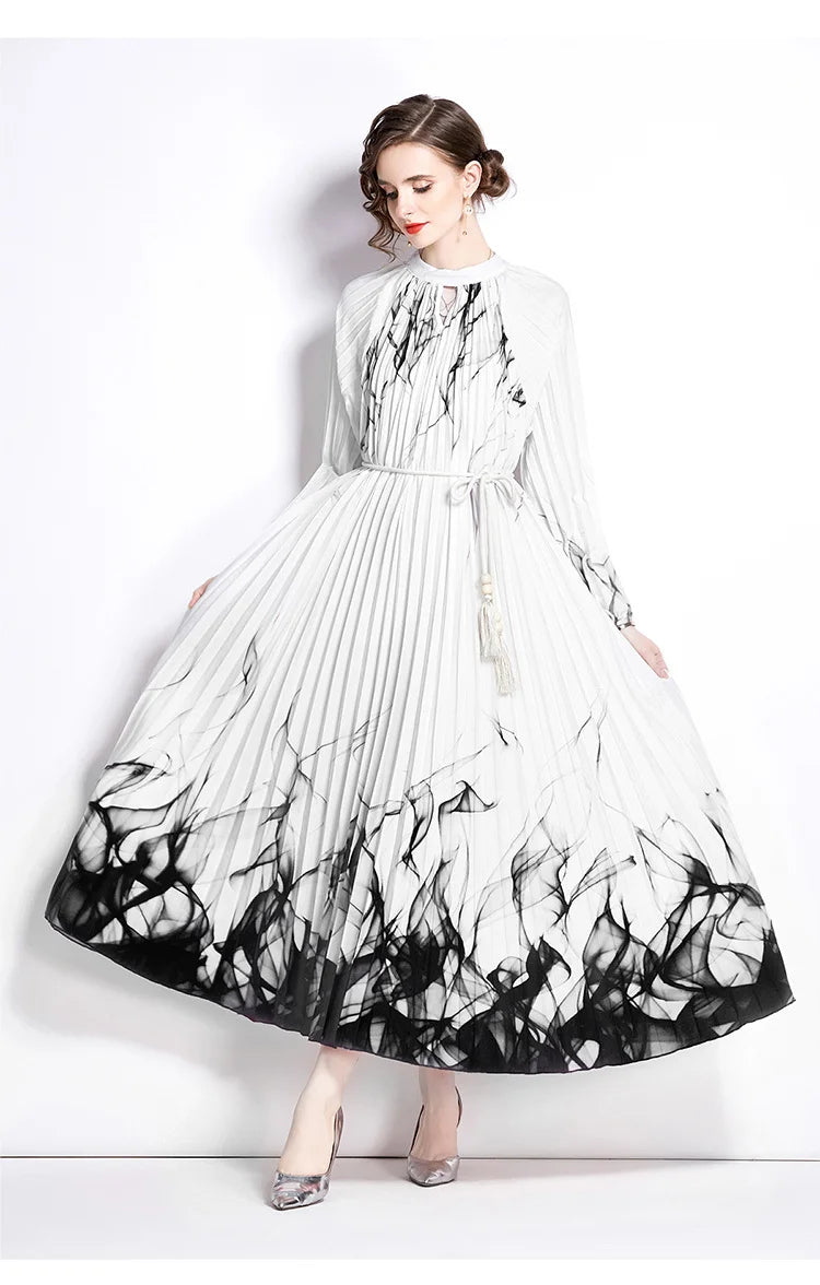 JAMERARY-Robe longue à imprimé floral pour femme, manches longues lanterne, paon de vacances, robe de soirée, robe de soirée, mode éducative, automne