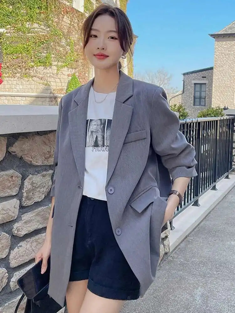 LANMREM-Blazer décontracté à manches longues pour femmes, manteau à boutonnage simple, conception de poches, vêtements d'été, 2Z1006, 2024