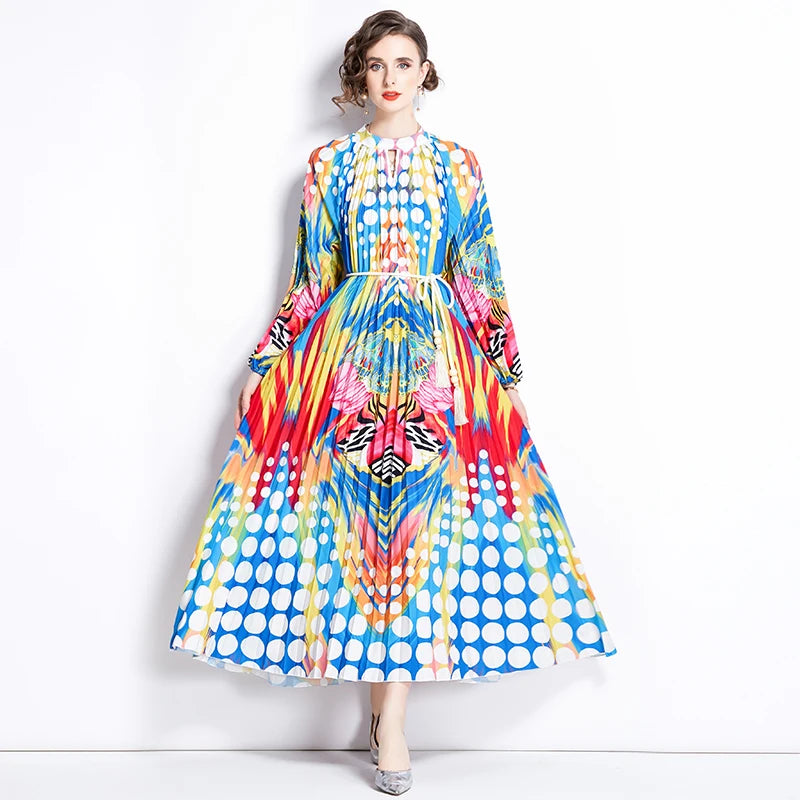 JAMERARY-Robe longue à imprimé floral pour femme, manches longues lanterne, paon de vacances, robe de soirée, robe de soirée, mode éducative, automne