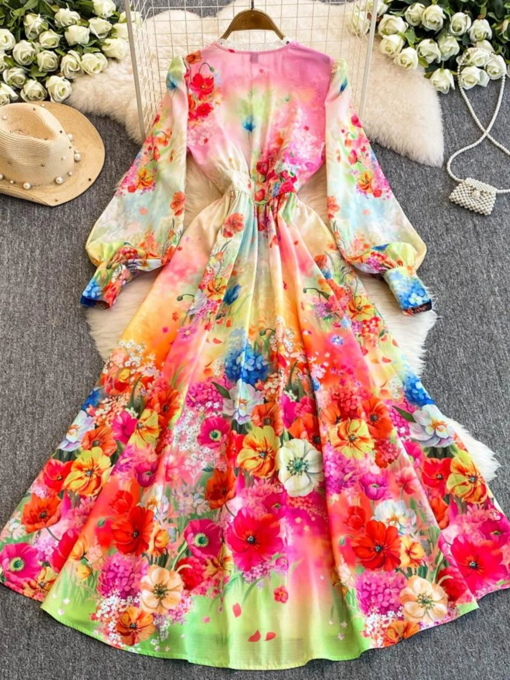 Robe longue en coton et lin à fleurs pour femmes, manches longues, dentelle, col en V, simple boutonnage, robe de soirée élégante, printemps, automne, 2025
