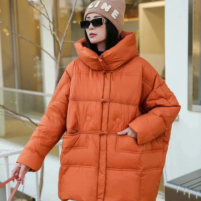 Veste en duvet de canard blanc avec capuche pour femme, vêtements d'extérieur décontractés, manteau vintage, surdimensionné, chaud, automne, hiver, nouveau, 2024