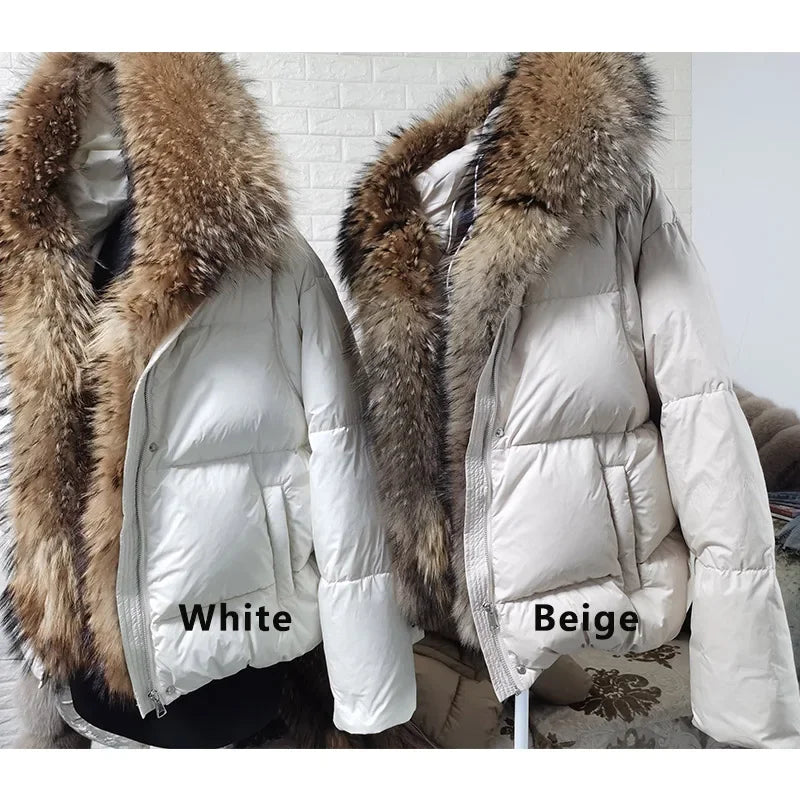 MAOMAOKONG 2024 blanc canard doudoune hiver femmes chaud manteau ample naturel réel col de fourrure de renard épais vêtements d'extérieur de luxe parkas