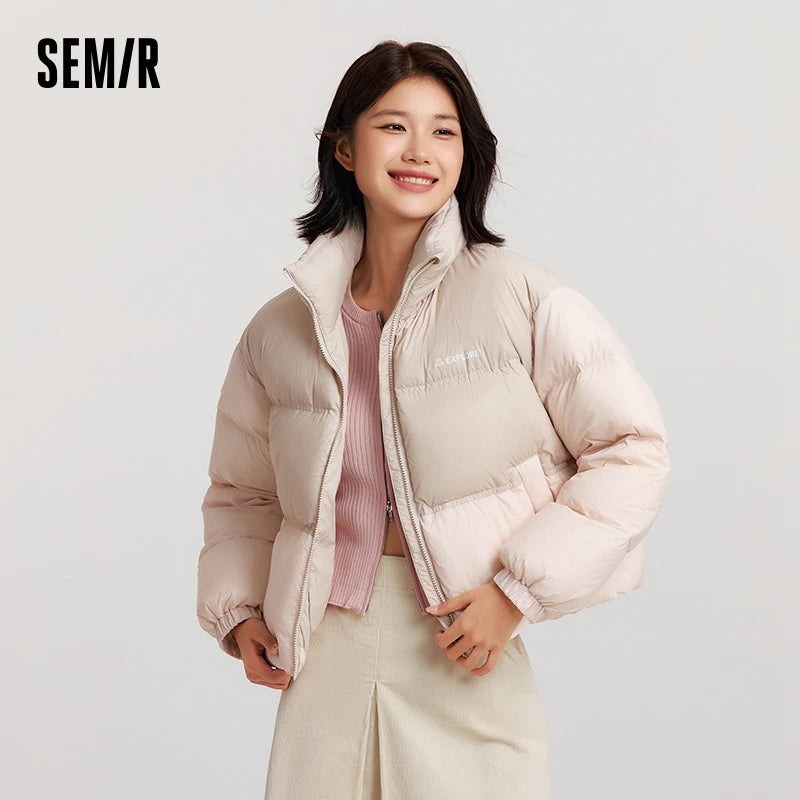 Semir-Doudoune courte surdimensionnée à trois degrés pour femme, haut à col montant avec lettre, hiver 2024, nouveau