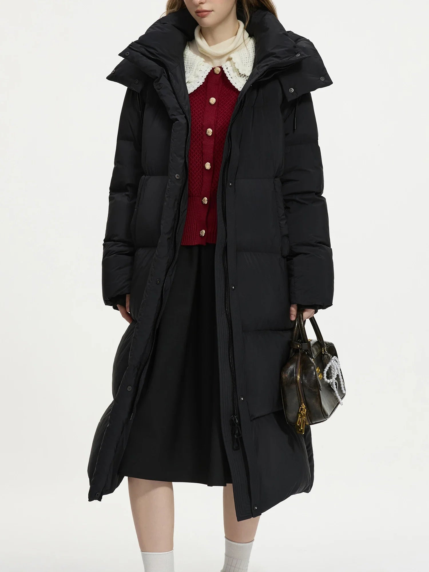 FSLE-Manteau Long et Chaud en Duvet pour Femme, Veste Polyvalente et Chic, Disponible en 3 Couleurs, 251.2g, Nouvelle Collection Hiver 2024, 24FS14081