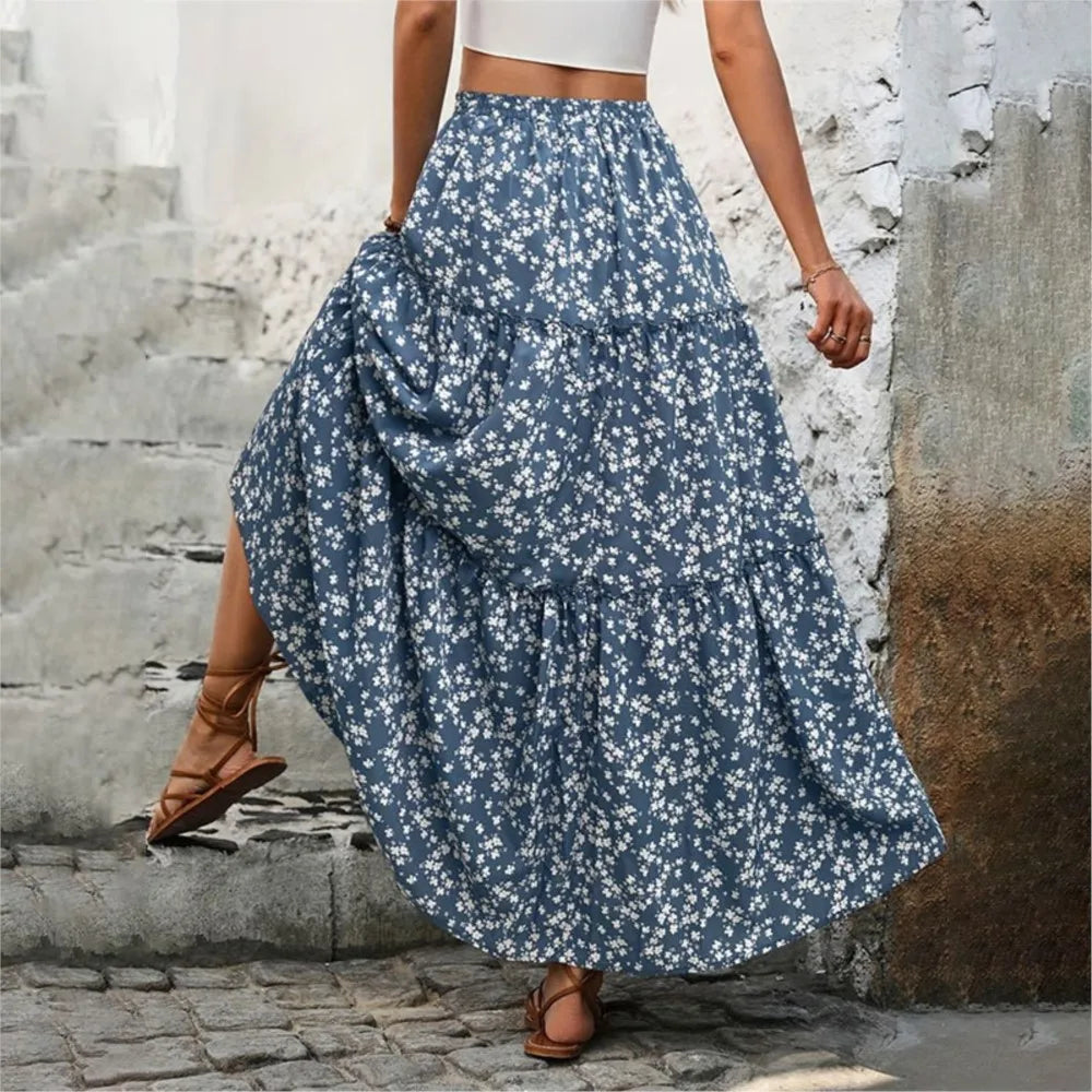 Petite jupe florale femmes ceinture élastique trois couches épissage jupe longue a-ligne plissée grandes jupes trapèze 2025 Harajuku Femme