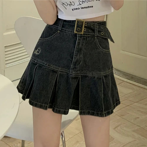 Jupe courte en jean Y2K pour femmes, nouvelle jupe plissée décontractée, taille haute, mince, gothique, fille chaude, Hotsweet, été