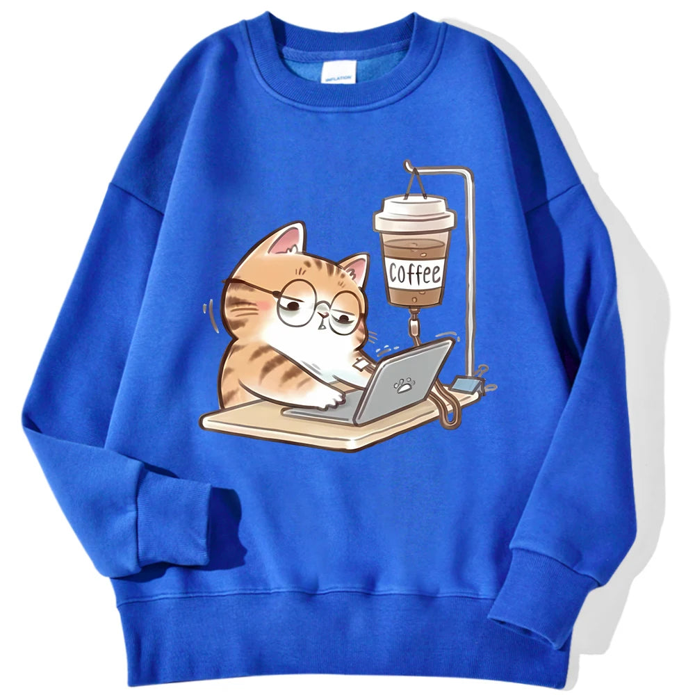 Travailer les chats qui ne peuvent pas faire sans café femmes à capuche ample confortable sweats à capuche Harajuku polaire à capuche mode automne hommes haut