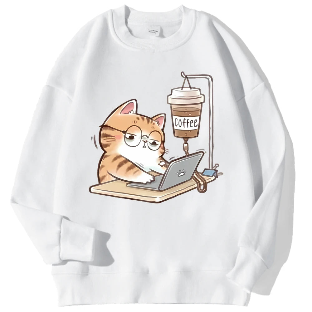 Travailer les chats qui ne peuvent pas faire sans café femmes à capuche ample confortable sweats à capuche Harajuku polaire à capuche mode automne hommes haut