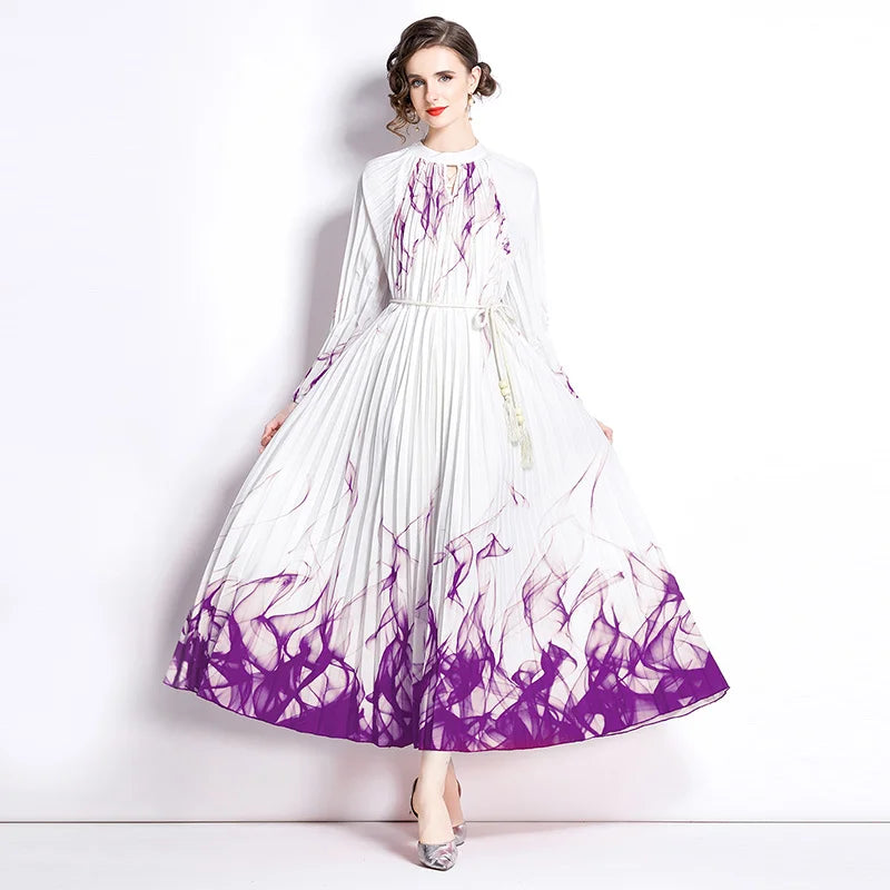 JAMERARY-Robe longue à imprimé floral pour femme, manches longues lanterne, paon de vacances, robe de soirée, robe de soirée, mode éducative, automne
