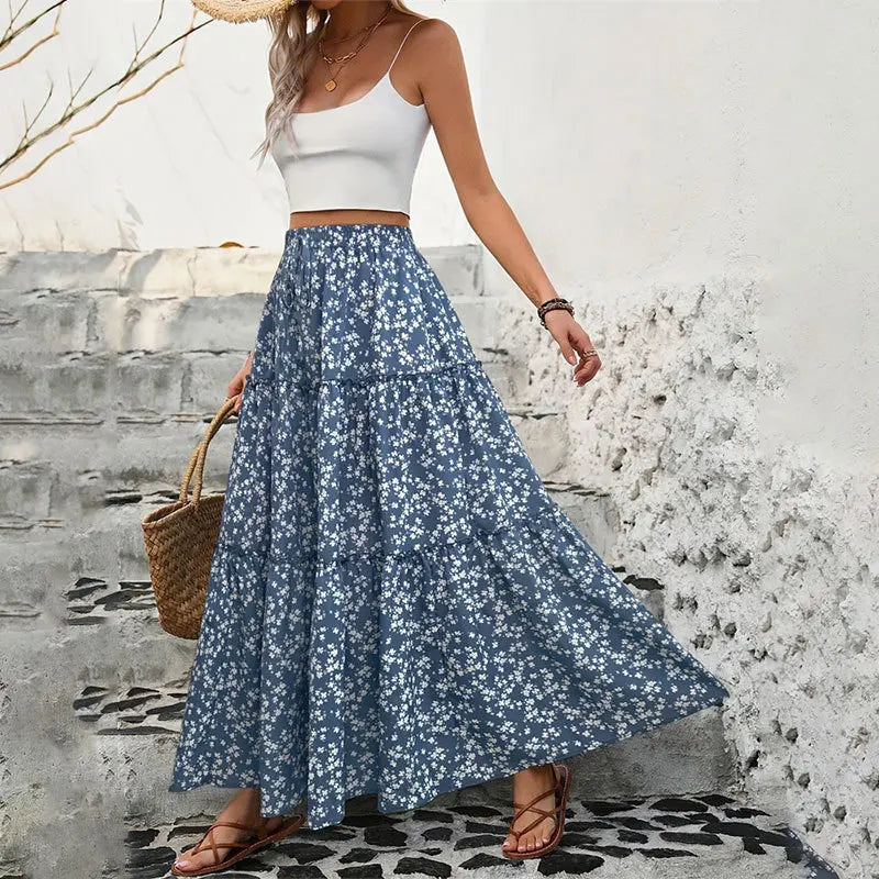 Petite jupe florale femmes ceinture élastique trois couches épissage jupe longue a-ligne plissée grandes jupes trapèze 2025 Harajuku Femme