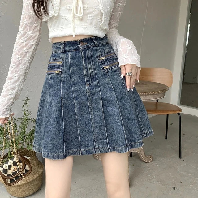 Jupe courte en jean Y2K pour femmes, nouvelle jupe plissée décontractée, taille haute, mince, gothique, fille chaude, Hotsweet, été