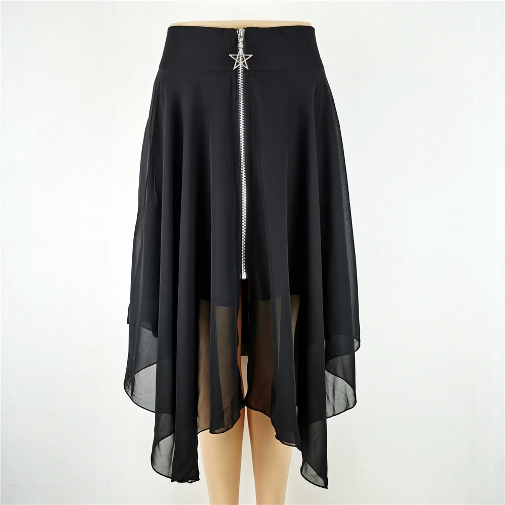 Jupes gothiques pour femmes, Streetwear, taille haute, irrégulière, noire, Punk, Harajuku, longue, été