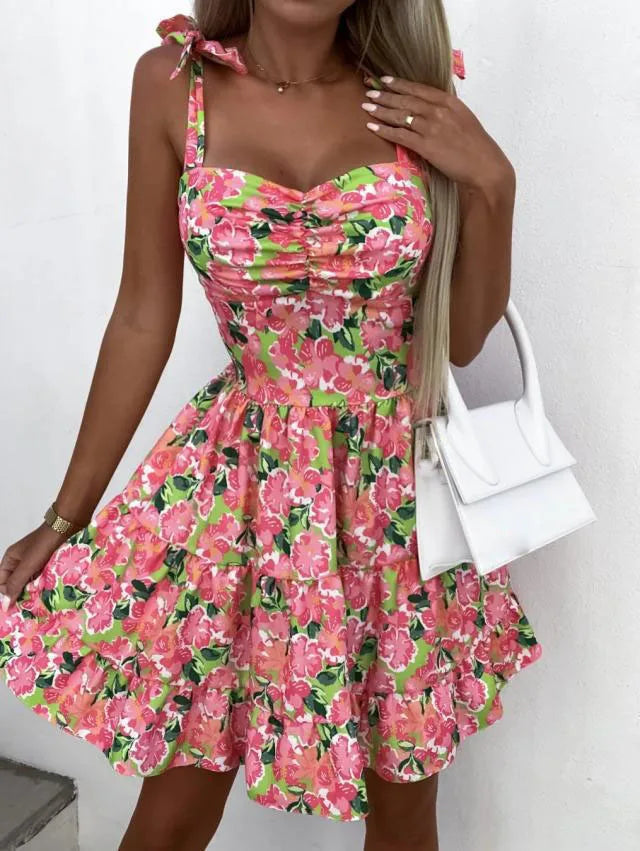 Robe imprimée Sexy pour femmes, Mini robe élégante à bretelles Spaghetti, robes de plage et de vacances, vêtements d'été pour femmes, nouvelle collection