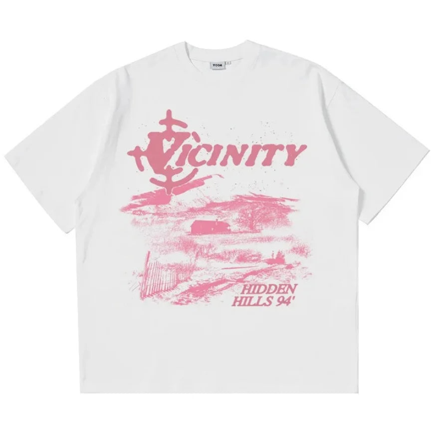 T-shirts surdimensionnés en coton pour hommes, Streetwear, mode coréenne, Vintage graphique Y2k, hauts à manches courtes, vêtements esthétiques Harajuku