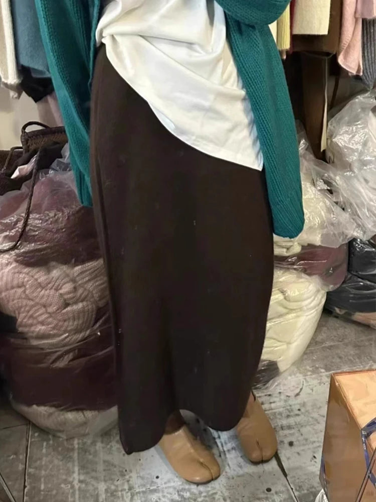 Jupes mi-longues en laine pour femmes, mode décontractée, couleur unie, ample, Streetwear, taille haute, jupes droites tricotées, nouvelle collection automne hiver 2024