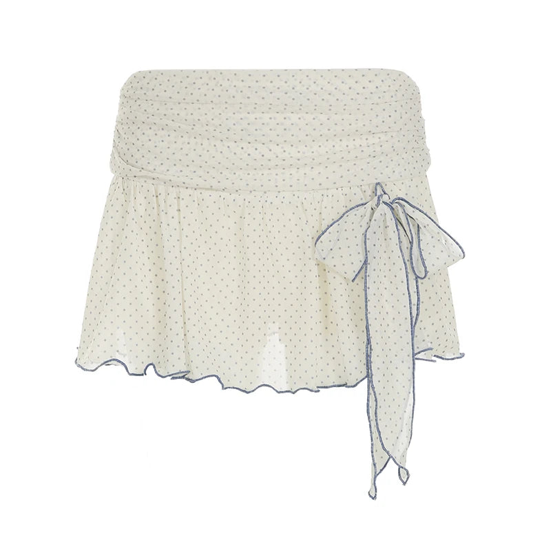 Mini jupes en tissu imprimé à pois pour femmes, douces et mignonnes, avec nœud Chic, assorties avec tout, jupes d'été simples et décontractées